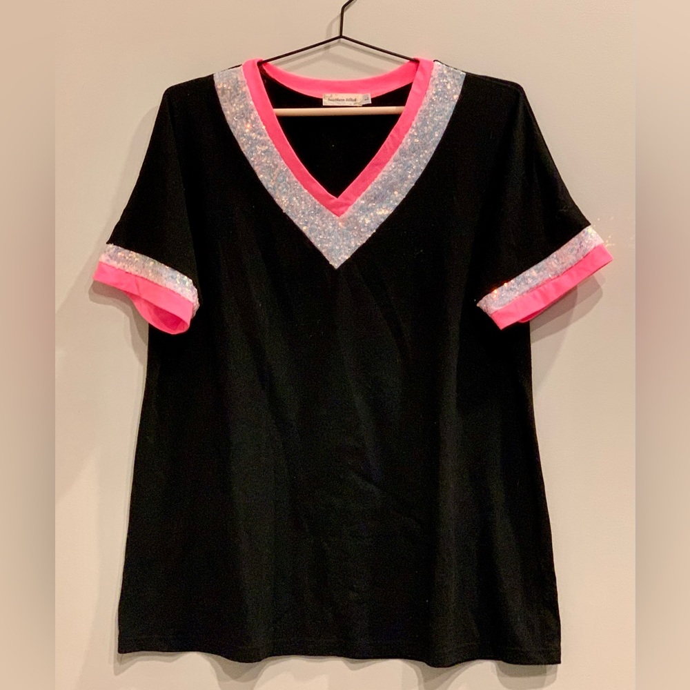 Black, pink and sequin tee